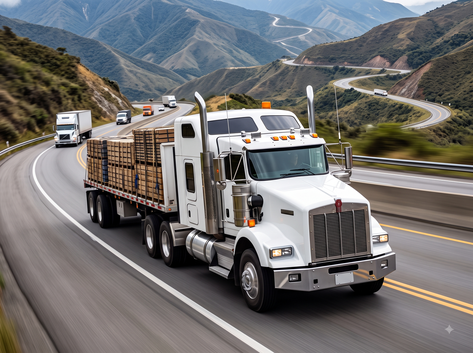 Camión de carga tractomula en carretera abierta — transporte terrestre de Connecta Global Logistics