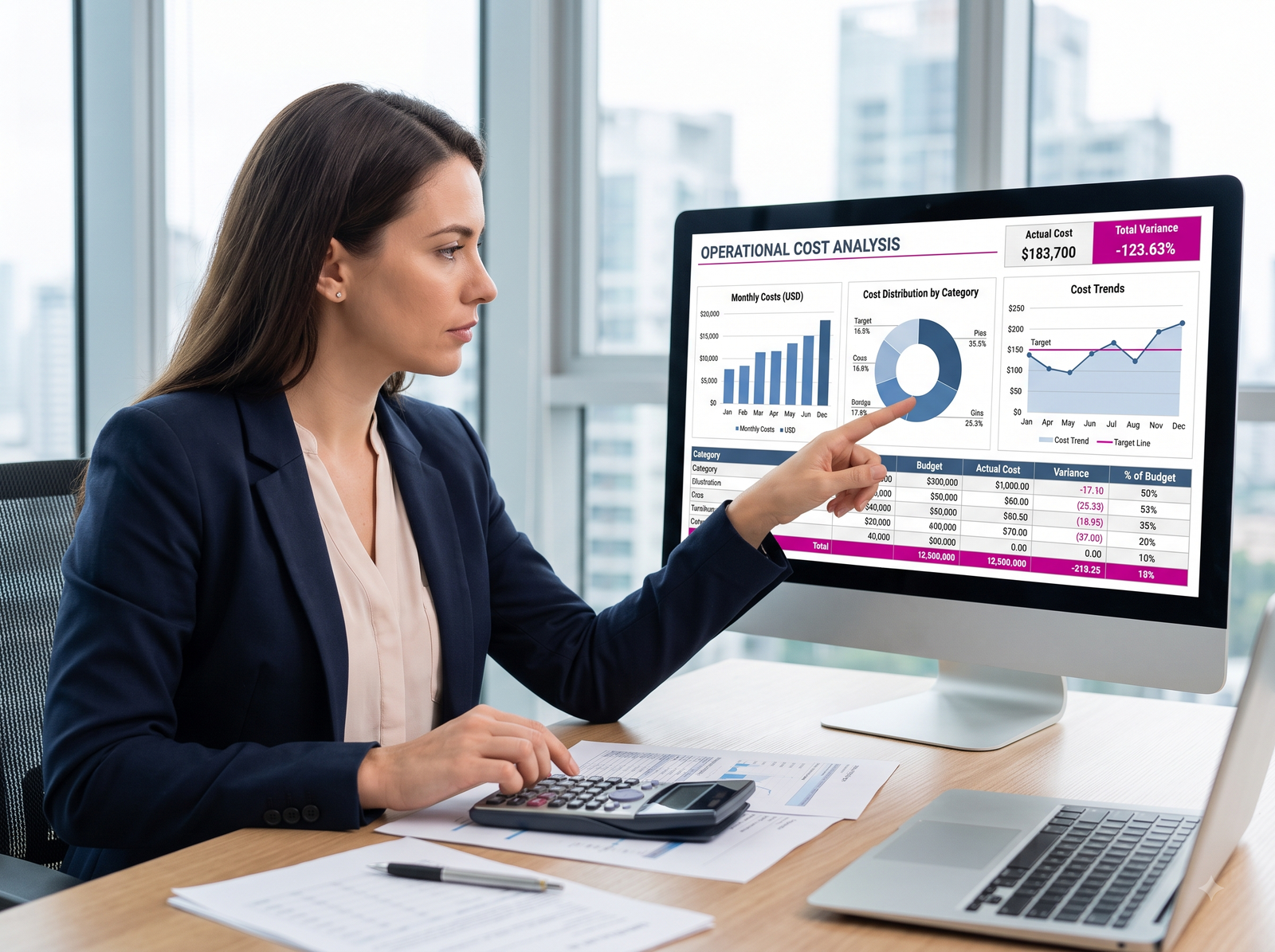 Dashboard con tabla de costos en pantalla — análisis de costos de importación de Connecta Global Logistics