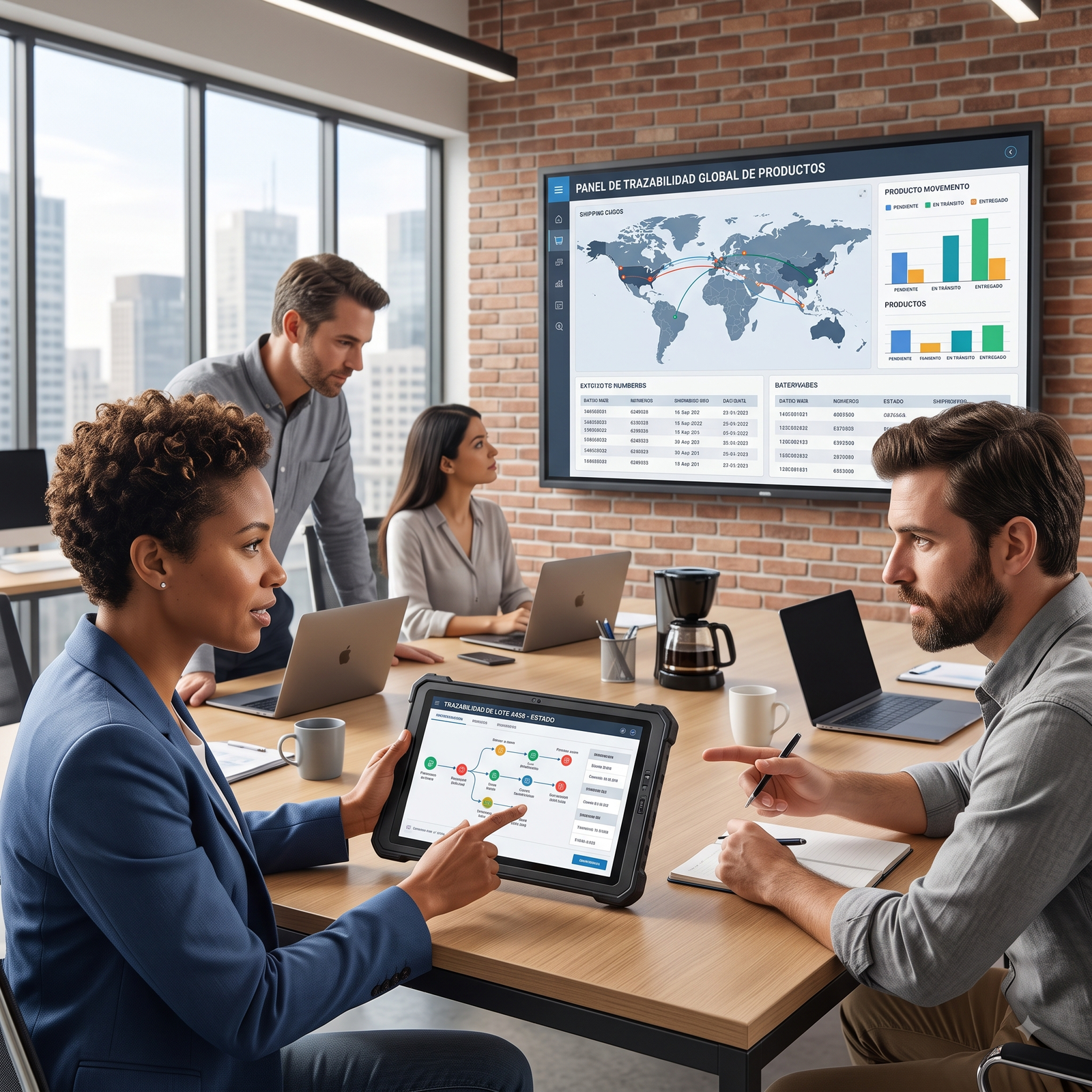 Equipo de Connecta revisando la trazabilidad de la carga en una tablet