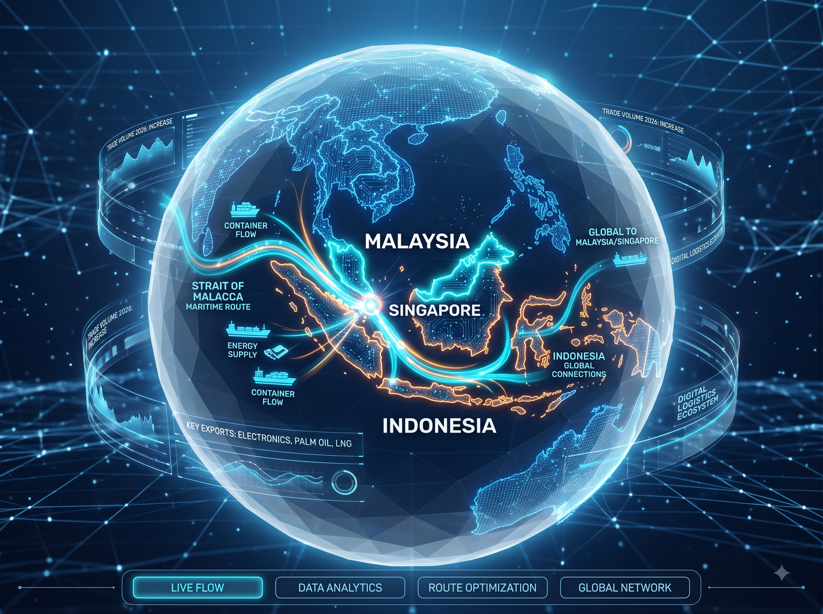 Mapa mundial con rutas conectando tres países — triangulación cross trade de Connecta Global Logistics